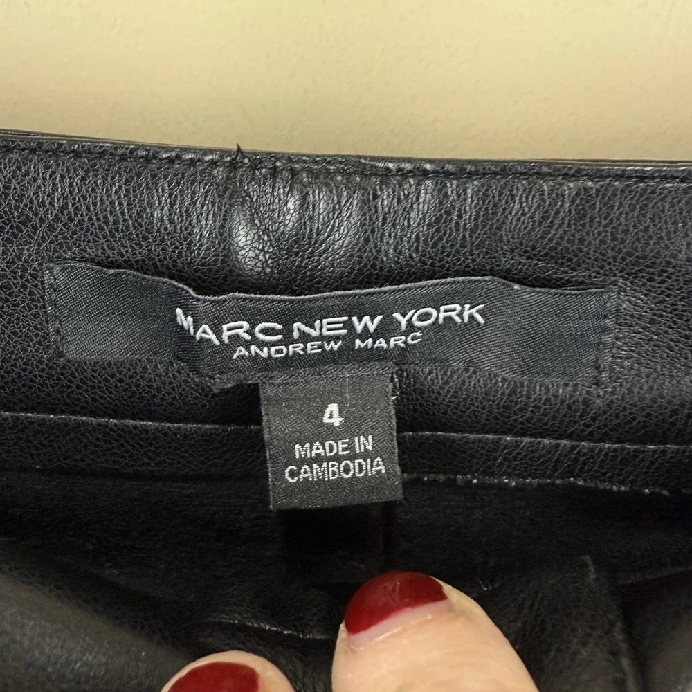 Marc New York Andrew Marc Black‎ Wide Leg Faux Leather Pants Ladies 4 Soft Crop